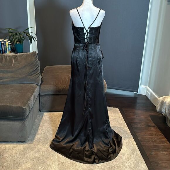 Women’s Black Full Length Prom Party Dress Criss Cross Straps & Leg Slit Size 8 - Picture 5 of 15